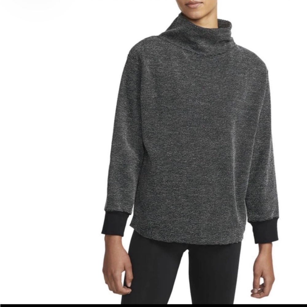 Nike Yoga Luxe Therma Fit Textured Funnel Neck Black & White Sweater Medium